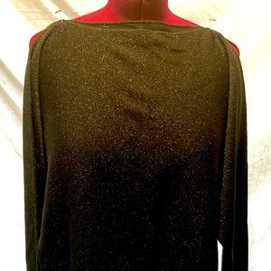 Sparkly black dolman sleeve, boat neck, lightweight sweater.
